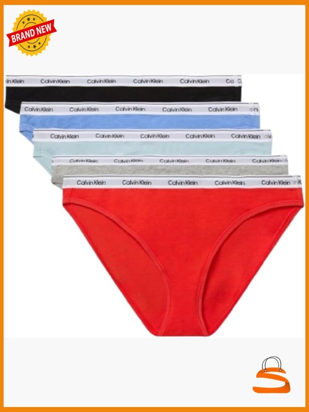 Large Cotton Stretch Bikini Panties 5-Pack, Mid Rise, Logo Waistband